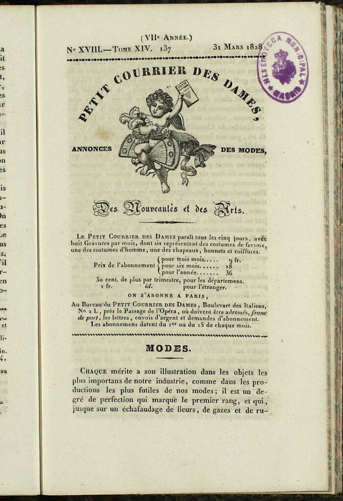 Miniatura de Petit Courrier des Dames : annonces des modes, des nouveautés et des arts del 31 de Marzo de 1828