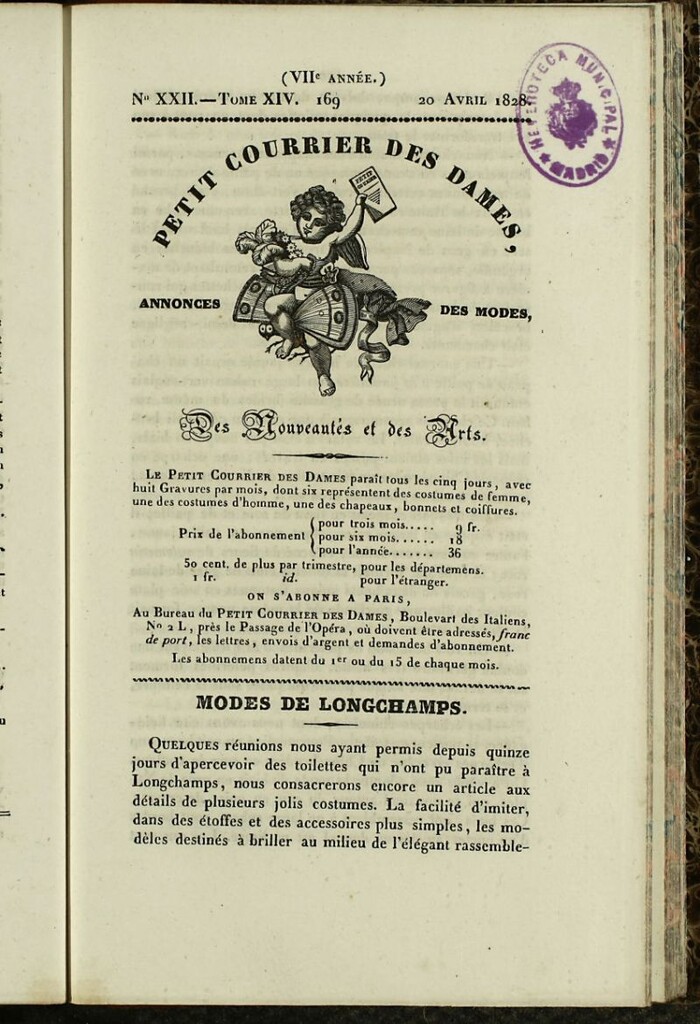 Miniatura de Petit Courrier des Dames : annonces des modes, des nouveautés et des arts del 20 de Abril de 1828