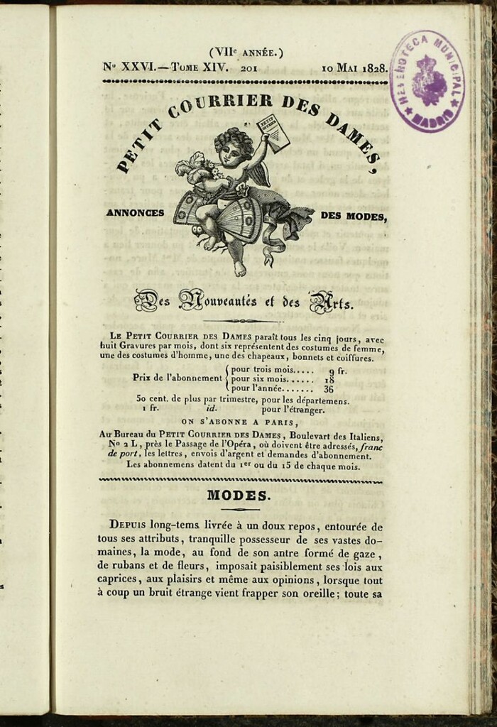 Miniatura de Petit Courrier des Dames : annonces des modes, des nouveautés et des arts del 10 de Mayo de 1828
