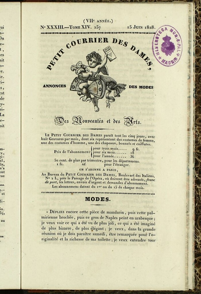Miniatura de Petit Courrier des Dames : annonces des modes, des nouveautés et des arts del 15 de Junio de 1828