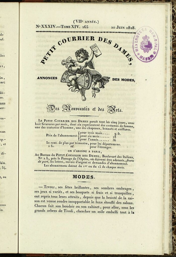 Miniatura de Petit Courrier des Dames : annonces des modes, des nouveautés et des arts del 20 de Junio de 1828