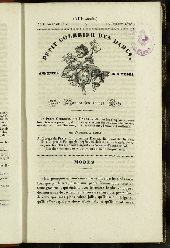 Miniatura de Petit Courrier des Dames : annonces des modes, des nouveautés et des arts del 10 de Julio de 1828