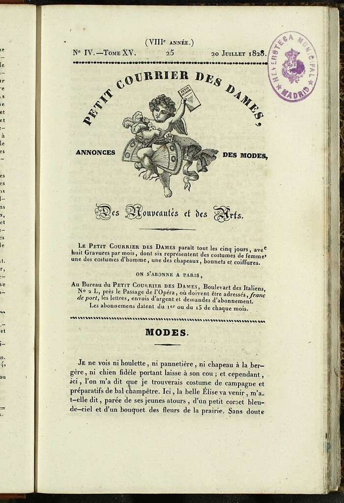 Miniatura de Petit Courrier des Dames : annonces des modes, des nouveautés et des arts del 20 de Julio de 1828
