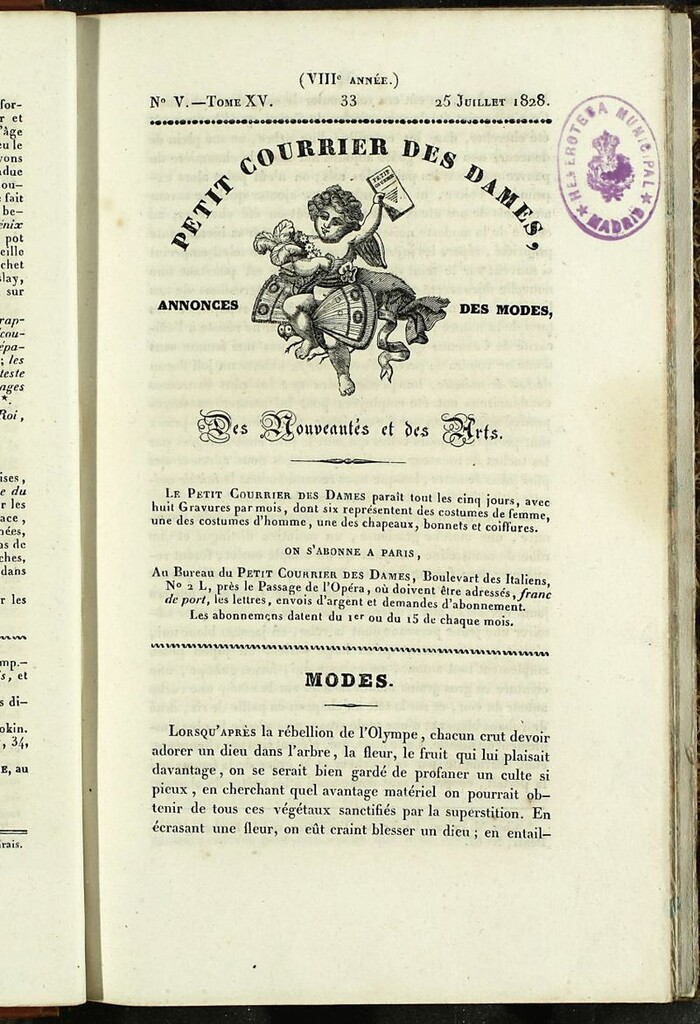 Miniatura de Petit Courrier des Dames : annonces des modes, des nouveautés et des arts del 25 de Julio de 1828