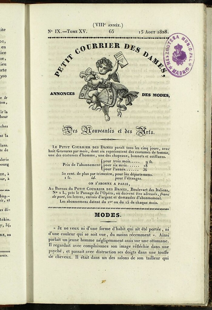 Miniatura de Petit Courrier des Dames : annonces des modes, des nouveautés et des arts del 15 de Agosto de 1828