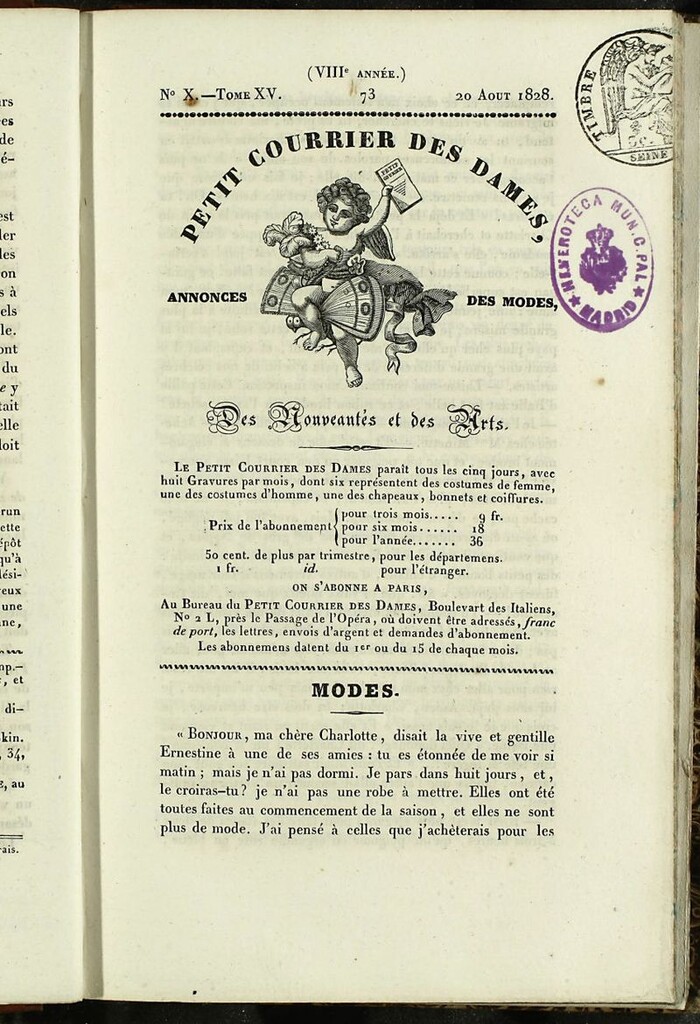 Miniatura de Petit Courrier des Dames : annonces des modes, des nouveautés et des arts del 20 de Agosto de 1828