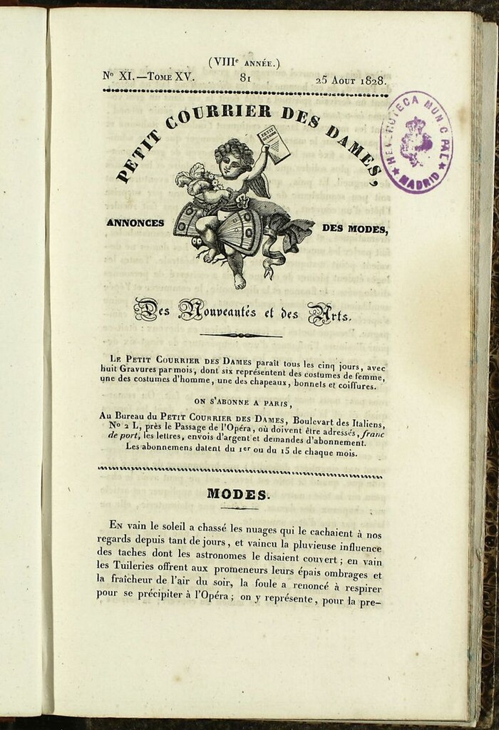 Miniatura de Petit Courrier des Dames : annonces des modes, des nouveautés et des arts del 25 de Agosto de 1828