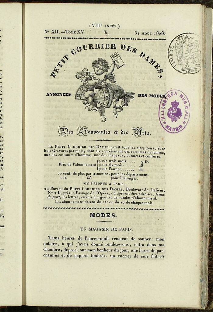Miniatura de Petit Courrier des Dames : annonces des modes, des nouveautés et des arts del 31 de Agosto de 1828