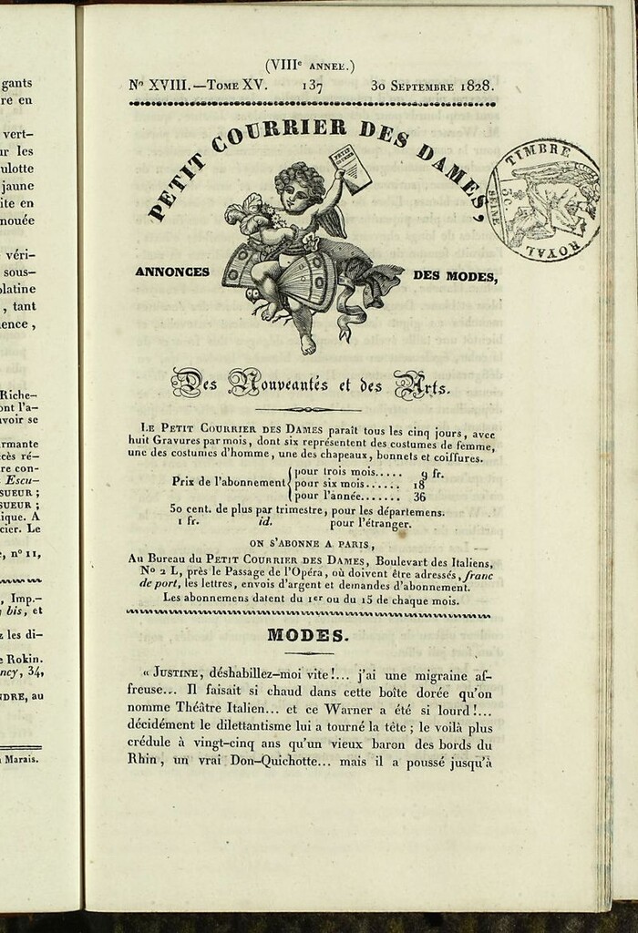 Miniatura de Petit Courrier Des Dames del 30 de septiembre de 1828