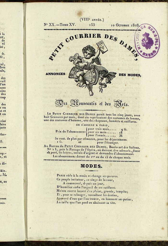 Miniatura de Petit Courrier des Dames : annonces des modes, des nouveautés et des arts del 10 de Octubre de 1828