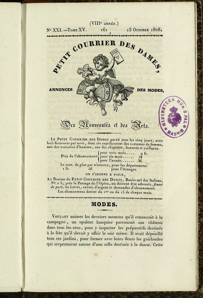 Miniatura de Petit Courrier des Dames : annonces des modes, des nouveautés et des arts del 15 de Octubre de 1828