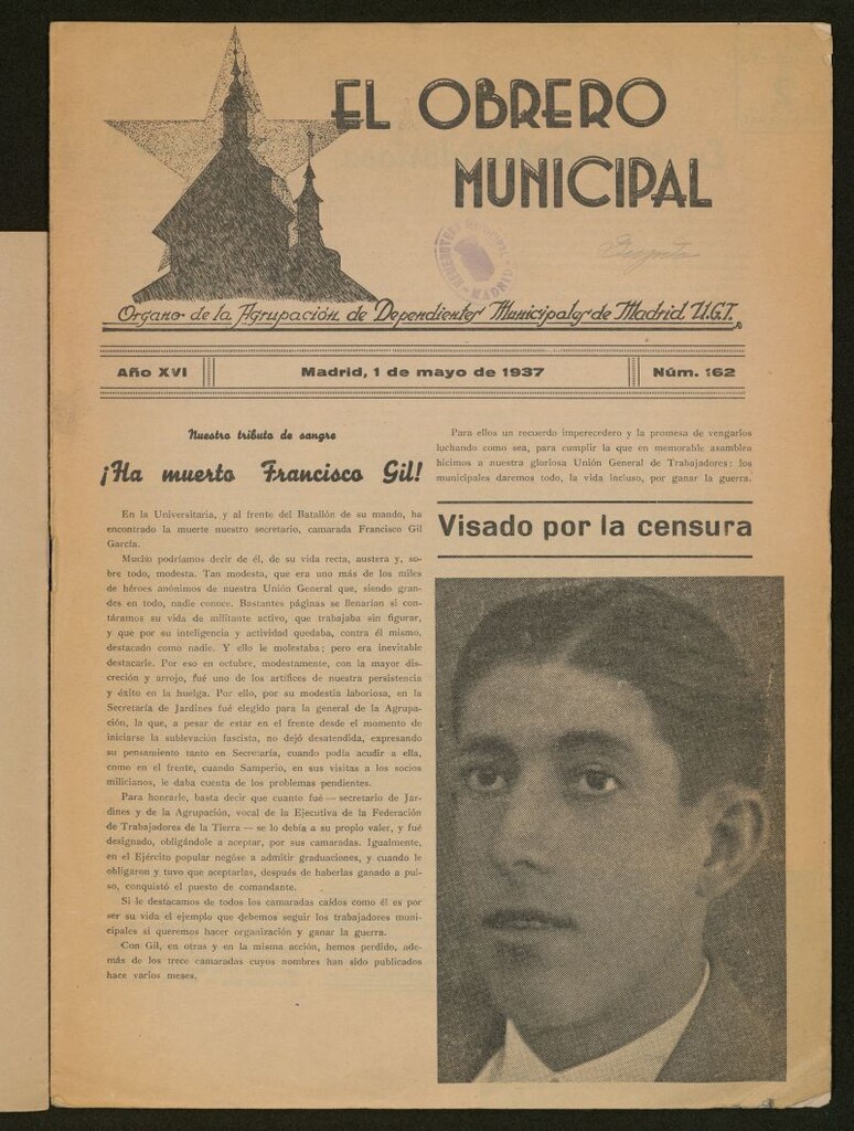 Miniatura de El Obrero Municipal : órgano de la Agrupación de Obreros Municipales, Similares y Afines del 1 de mayo de 1937