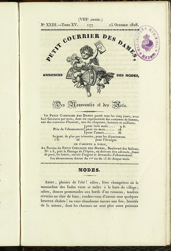 Miniatura de Petit Courrier des Dames : annonces des modes, des nouveautés et des arts del 25 de Octubre de 1828