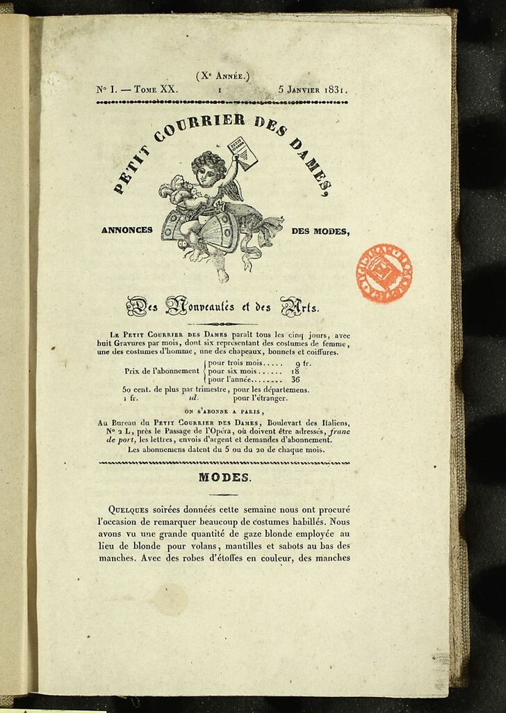 Miniatura de Petit Courrier des Dames : annonces des modes, des nouveautés et des arts del 5 de Enero de 1831