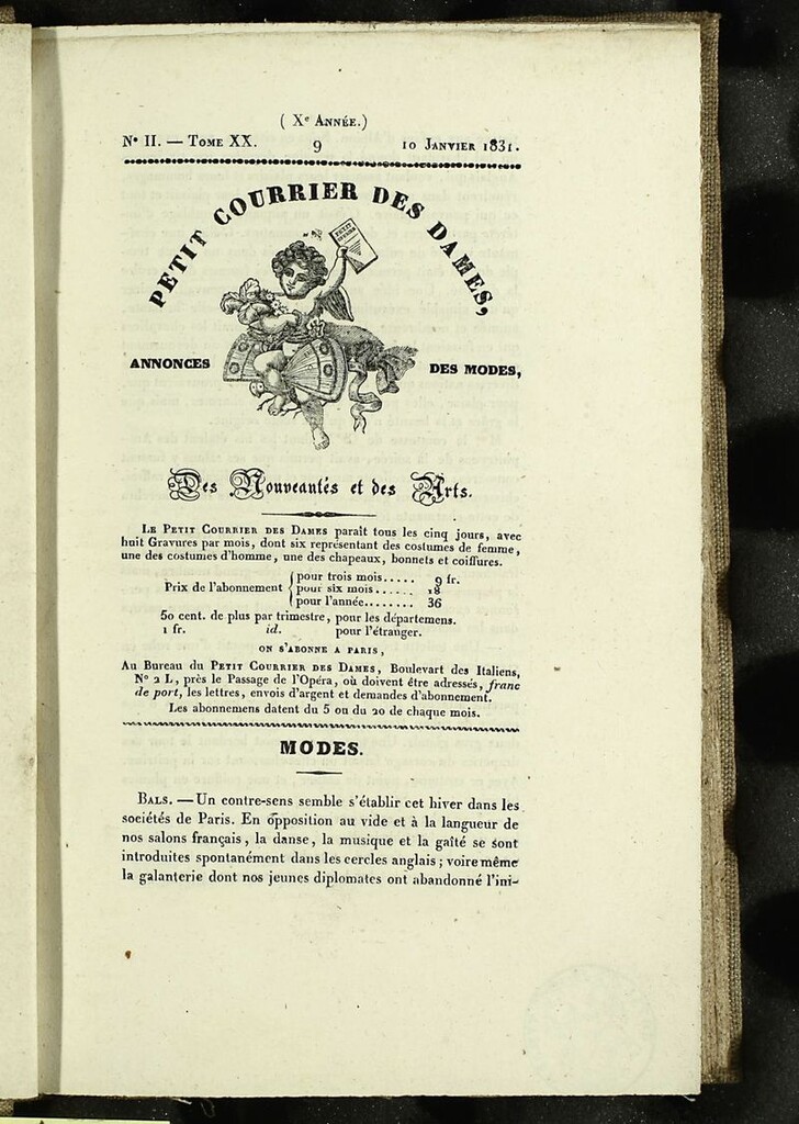 Miniatura de Petit Courrier des Dames : annonces des modes, des nouveautés et des arts del 10 de Enero de 1831