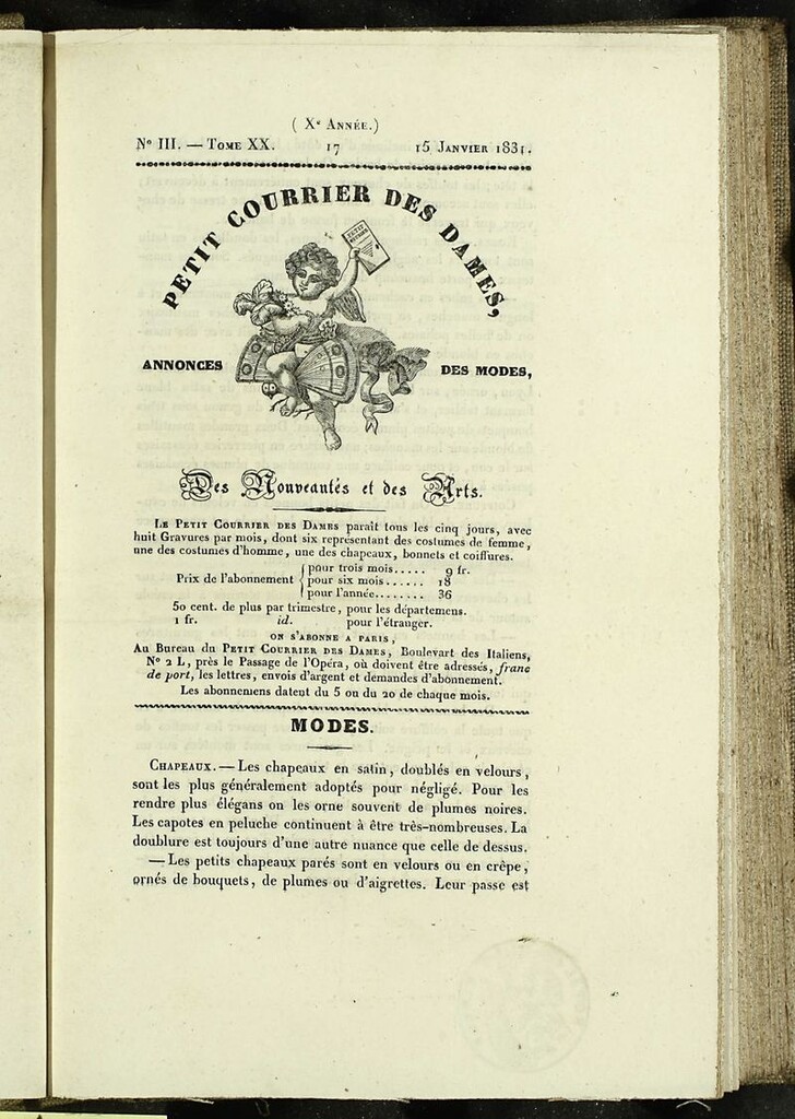 Miniatura de Petit Courrier des Dames : annonces des modes, des nouveautés et des arts del 15 de Enero de 1831