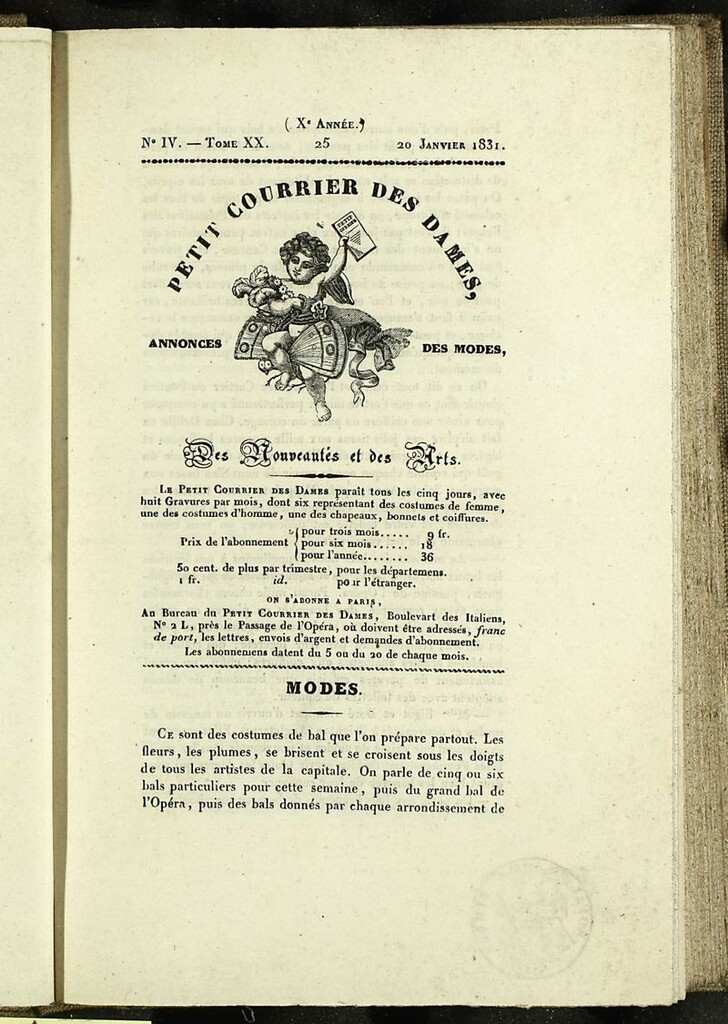 Miniatura de Petit Courrier des Dames : annonces des modes, des nouveautés et des arts del 20 de Enero de 1831