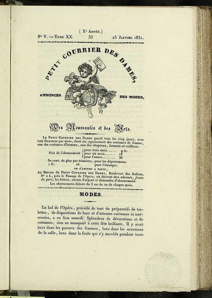 Miniatura de Petit Courrier des Dames : annonces des modes, des nouveautés et des arts del 25 de Enero de 1831