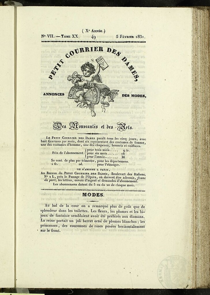 Miniatura de Petit Courrier des Dames : annonces des modes, des nouveautés et des arts del 5 de Febrero de 1831