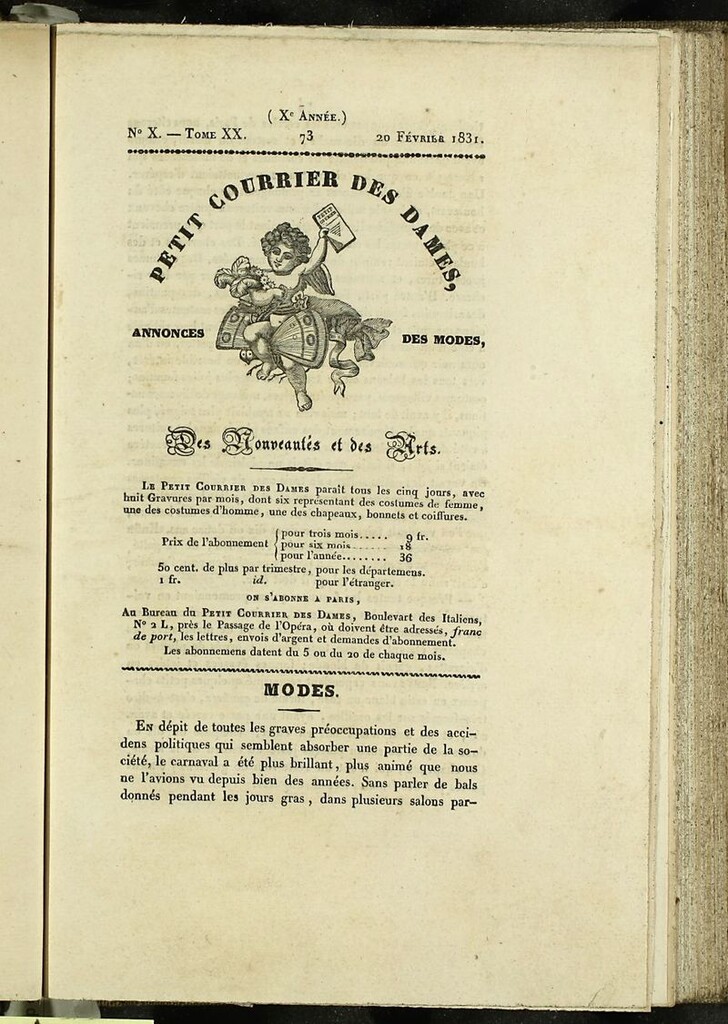 Miniatura de Petit Courrier des Dames : annonces des modes, des nouveautés et des arts del 20 de Febrero de 1831