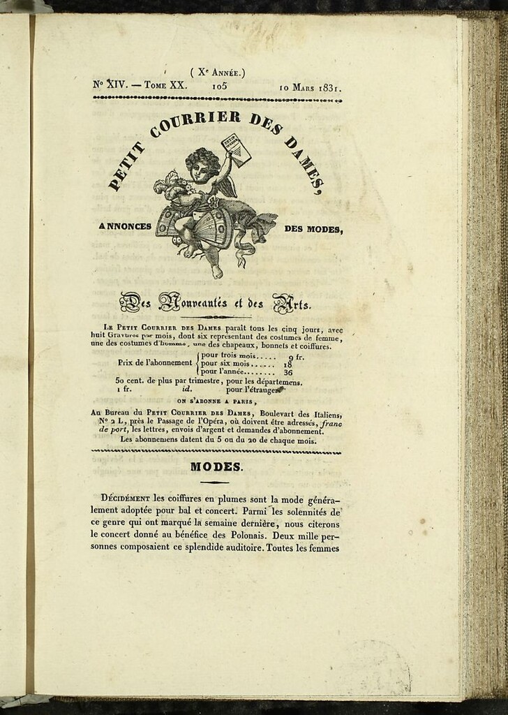 Miniatura de Petit Courrier des Dames : annonces des modes, des nouveautés et des arts del 10 de Marzo de 1831