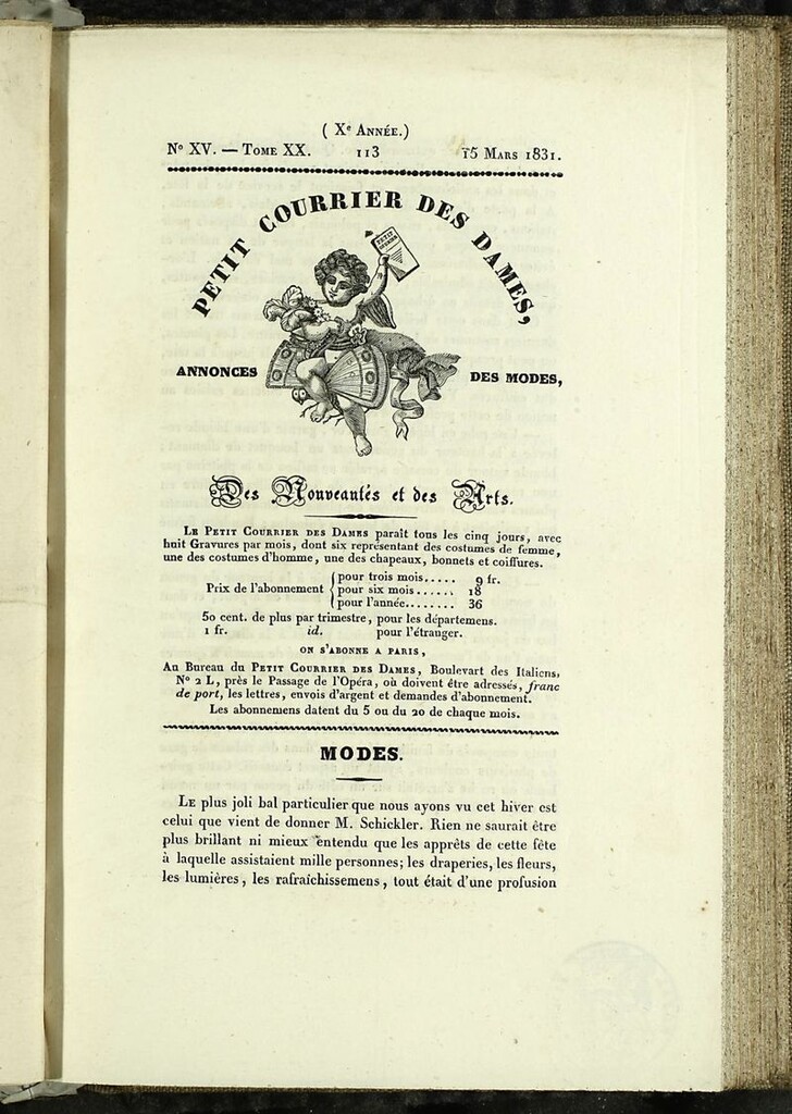 Miniatura de Petit Courrier des Dames : annonces des modes, des nouveautés et des arts del 15 de Marzo de 1831