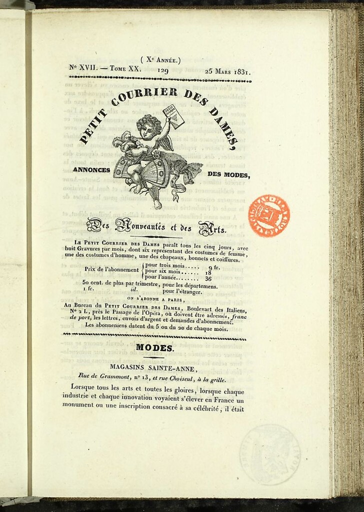 Miniatura de Petit Courrier des Dames : annonces des modes, des nouveautés et des arts del 25 de Marzo de 1831