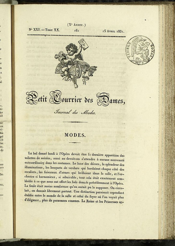 Miniatura de Petit Courrier des Dames : annonces des modes, des nouveautés et des arts del 15 de Abril de 1831
