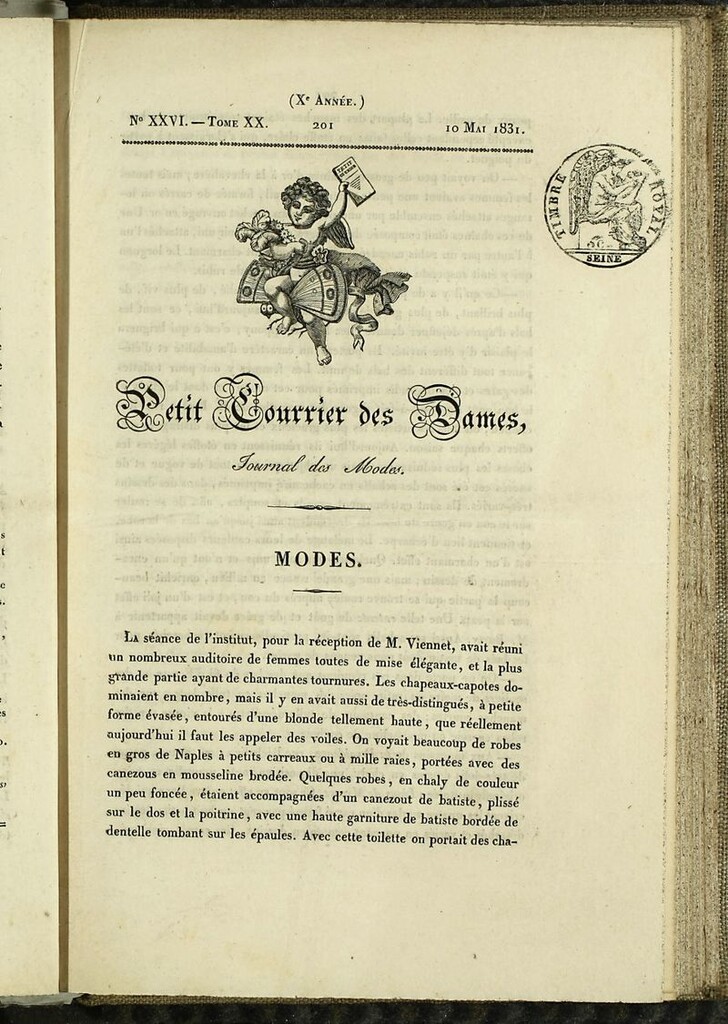 Miniatura de Petit Courrier des Dames : annonces des modes, des nouveautés et des arts del 10 de Mayo de 1831