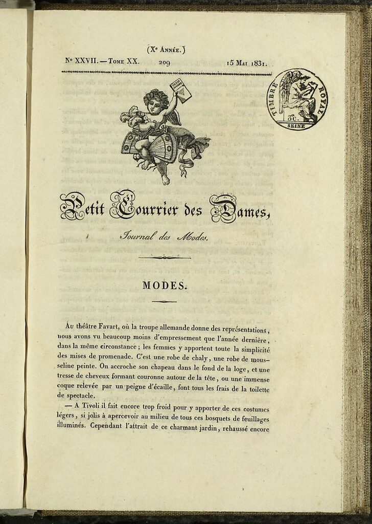 Miniatura de Petit Courrier des Dames : annonces des modes, des nouveautés et des arts del 15 de Mayo de 1831