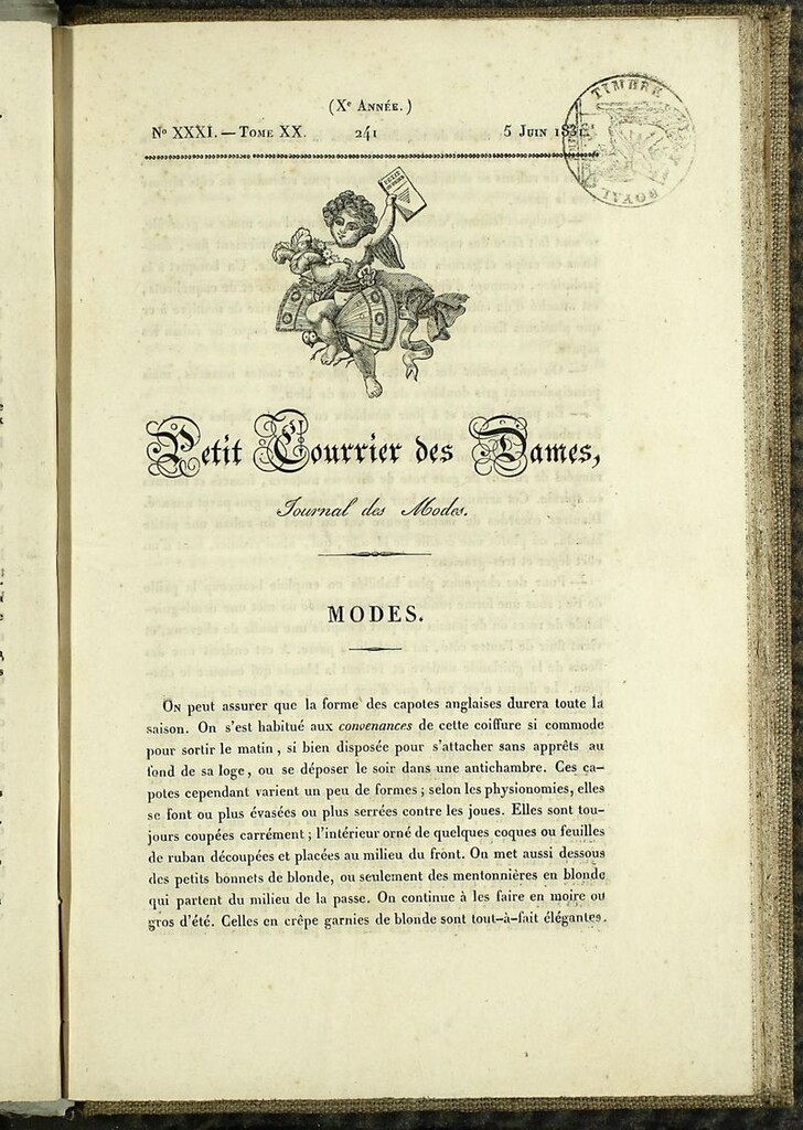 Miniatura de Petit Courrier des Dames : annonces des modes, des nouveautés et des arts del 5 de Junio de 1831