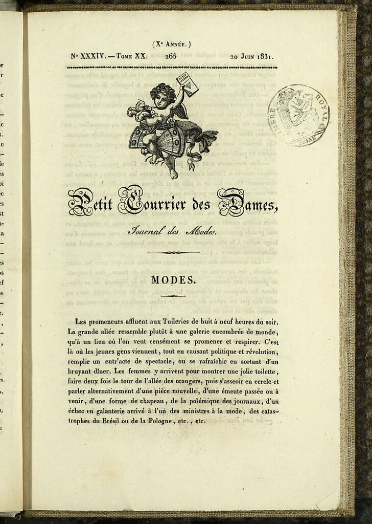 Miniatura de Petit Courrier des Dames : annonces des modes, des nouveautés et des arts del 20 de Junio de 1831