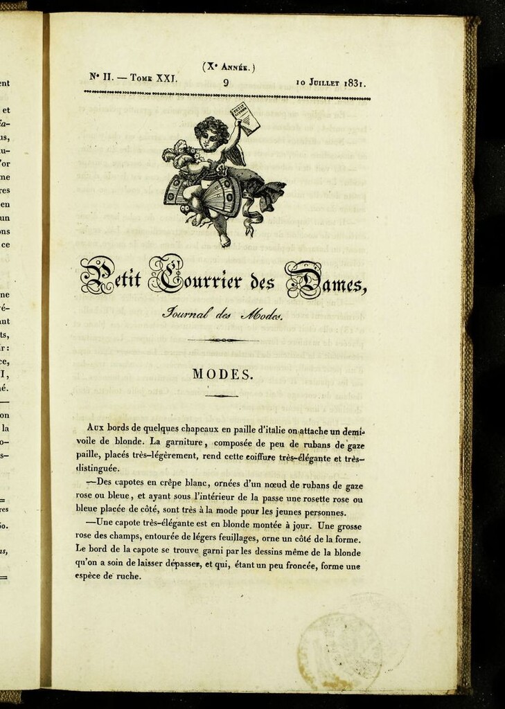 Miniatura de Petit Courrier des Dames : annonces des modes, des nouveautés et des arts del 10 de Julio de 1831