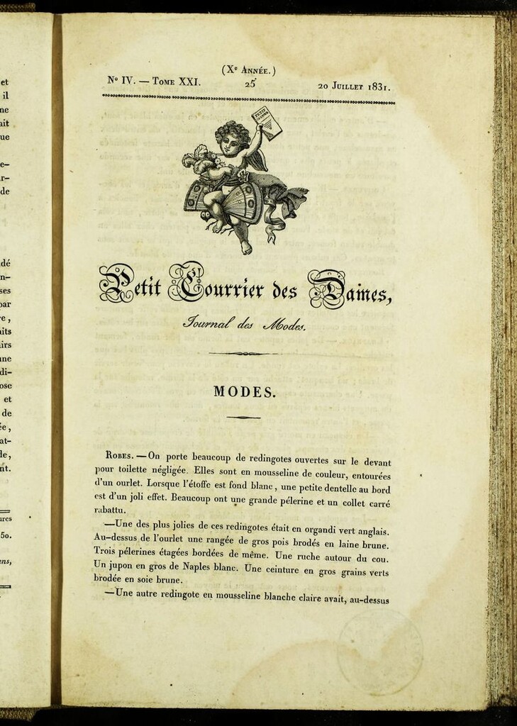 Miniatura de Petit Courrier des Dames : annonces des modes, des nouveautés et des arts del 20 de Julio de 1831