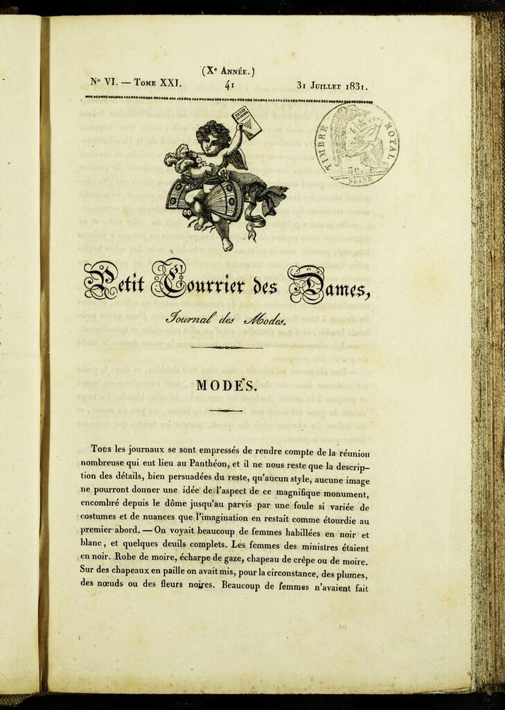 Miniatura de Petit Courrier des Dames : annonces des modes, des nouveautés et des arts del 31 de Julio de 1831