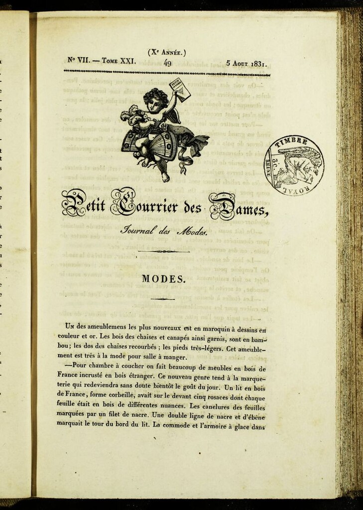 Miniatura de Petit Courrier des Dames : annonces des modes, des nouveautés et des arts del 5 de Agosto de 1831