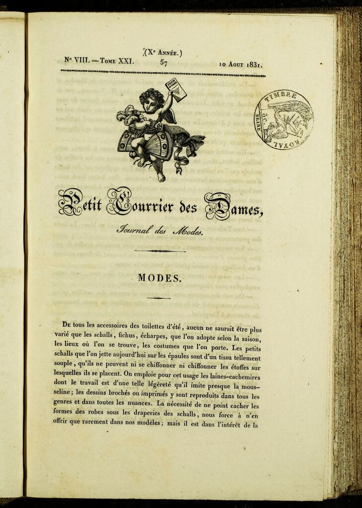 Miniatura de Petit Courrier des Dames : annonces des modes, des nouveautés et des arts del 10 de Agosto de 1831