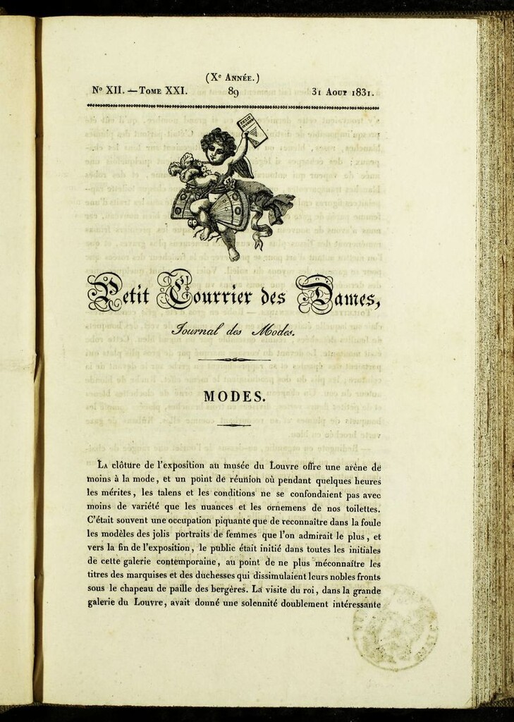 Miniatura de Petit Courrier des Dames : annonces des modes, des nouveautés et des arts del 31 de Agosto de 1831