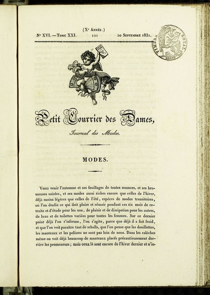 Miniatura de Petit Courrier Des Dames del 20 de septiembre de 1831