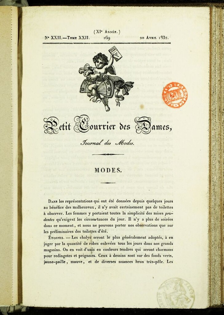 Miniatura de Petit Courrier des Dames : annonces des modes, des nouveautés et des arts del 20 Abril de 1832
