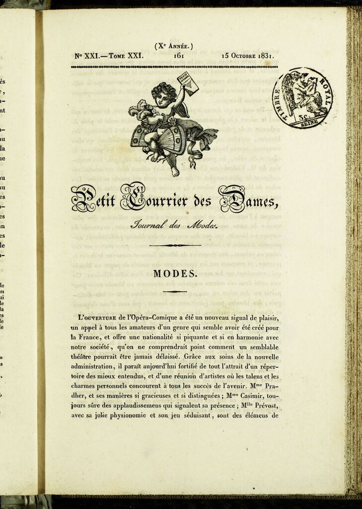 Miniatura de Petit Courrier des Dames : annonces des modes, des nouveautés et des arts del 15 de Octubre de 1831