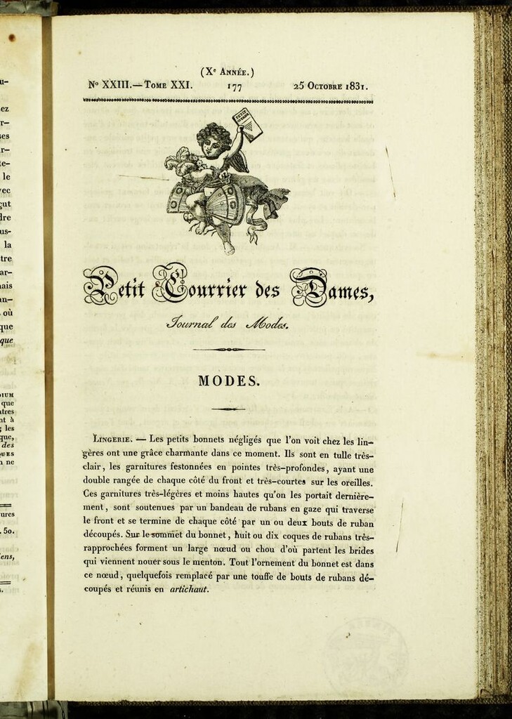 Miniatura de Petit Courrier des Dames : annonces des modes, des nouveautés et des arts del 25 de Octubre de 1831