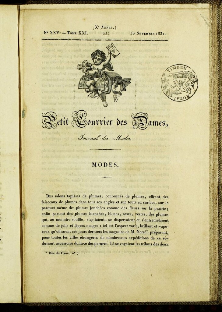 Miniatura de Petit Courrier Des Dames del 25 de noviembre de 1831
