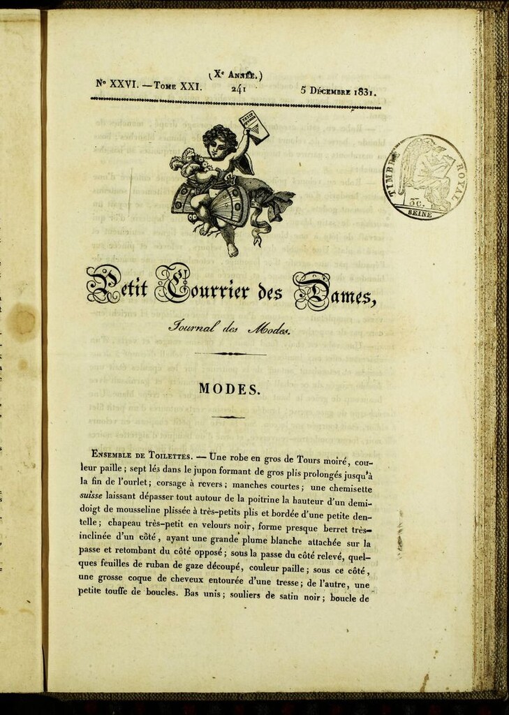 Miniatura de Petit Courrier des Dames : annonces des modes, des nouveautés et des arts del 5 de Diciembre de 1831