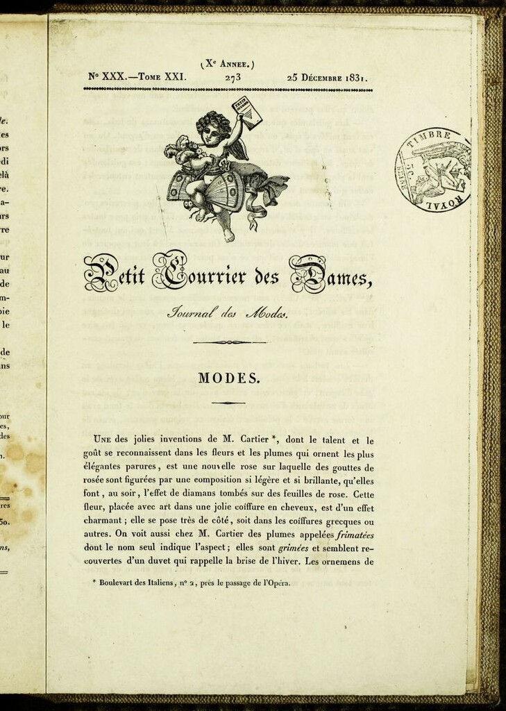 Miniatura de Petit Courrier Des Dames del 25 de diciembre de 1831