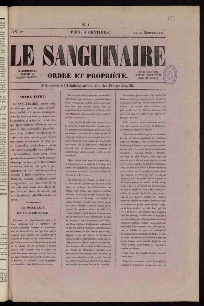Miniatura de Le Sanguinaire : ordre et propriété