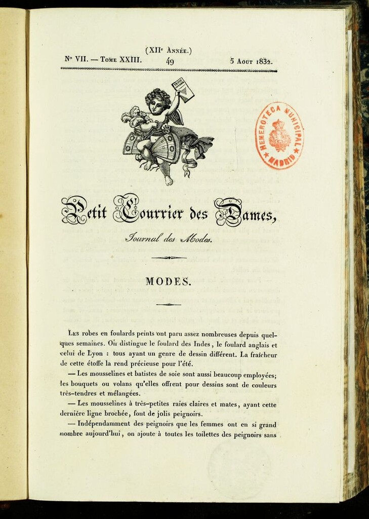 Miniatura de Petit Courrier des Dames : annonces des modes, des nouveautés et des arts del 5 de Agosto de 1832