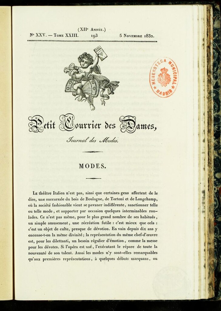 Miniatura de Petit Courrier des Dames : annonces des modes, des nouveautés et des arts del 5 de Noviembre de 1832