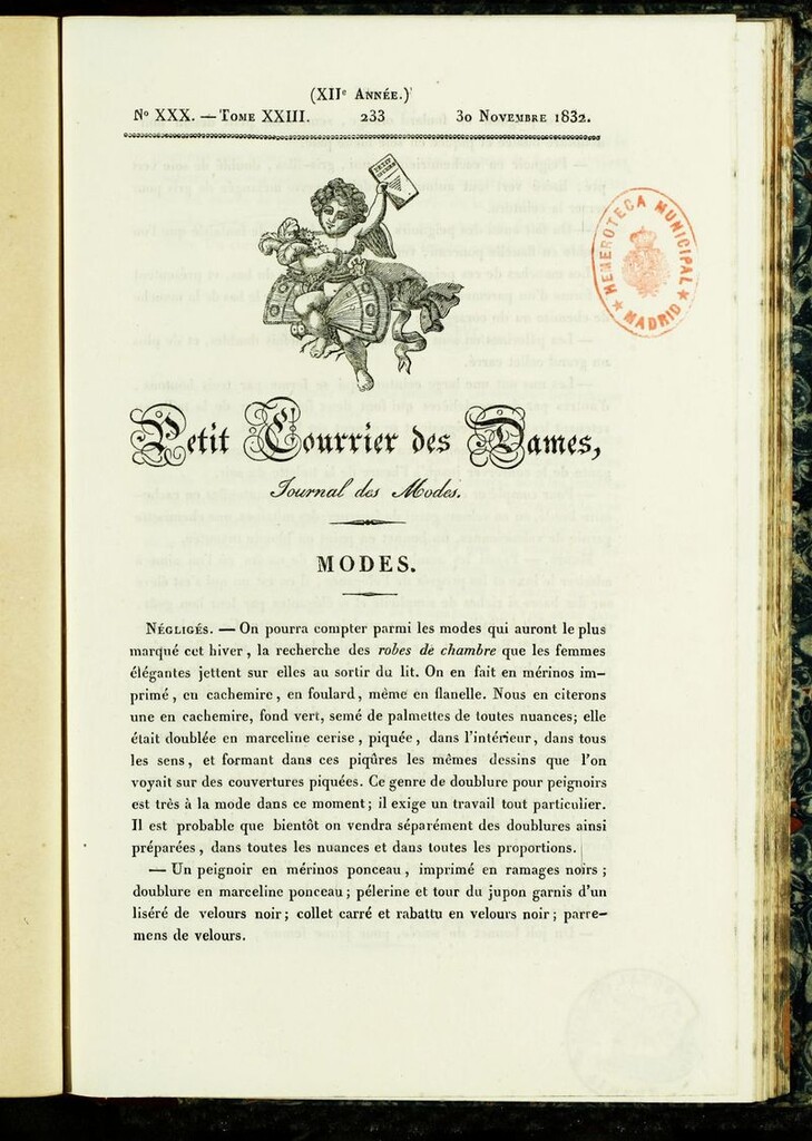 Miniatura de Petit Courrier Des Dames del 30 de noviembre de 1832
