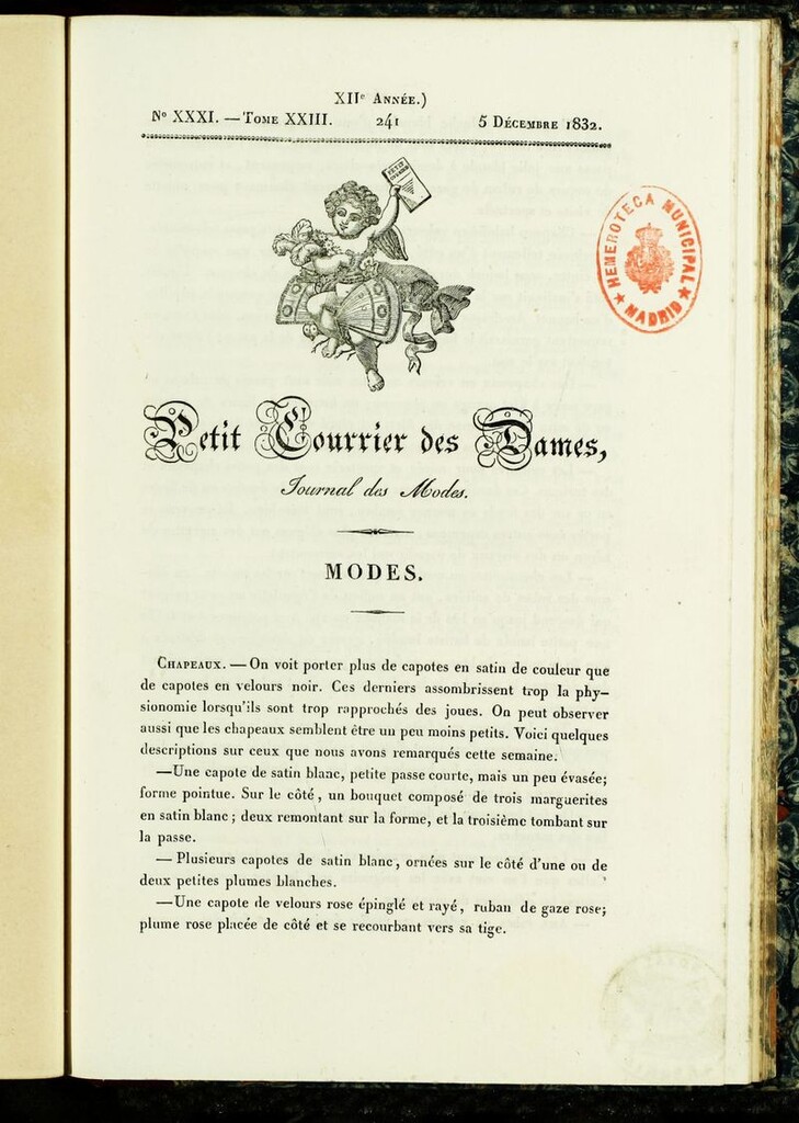 Miniatura de Petit Courrier des Dames : annonces des modes, des nouveautés et des arts del 5 de Diciembre de 1832